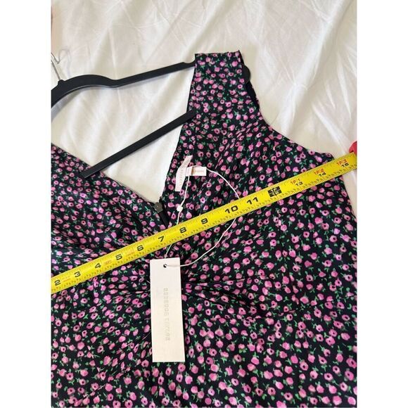 NWT REBECCA TAYLOR Sleeveless Wild Rose Black Pink V-Neck Silk Blouse Tank Size - Picture 6 of 8